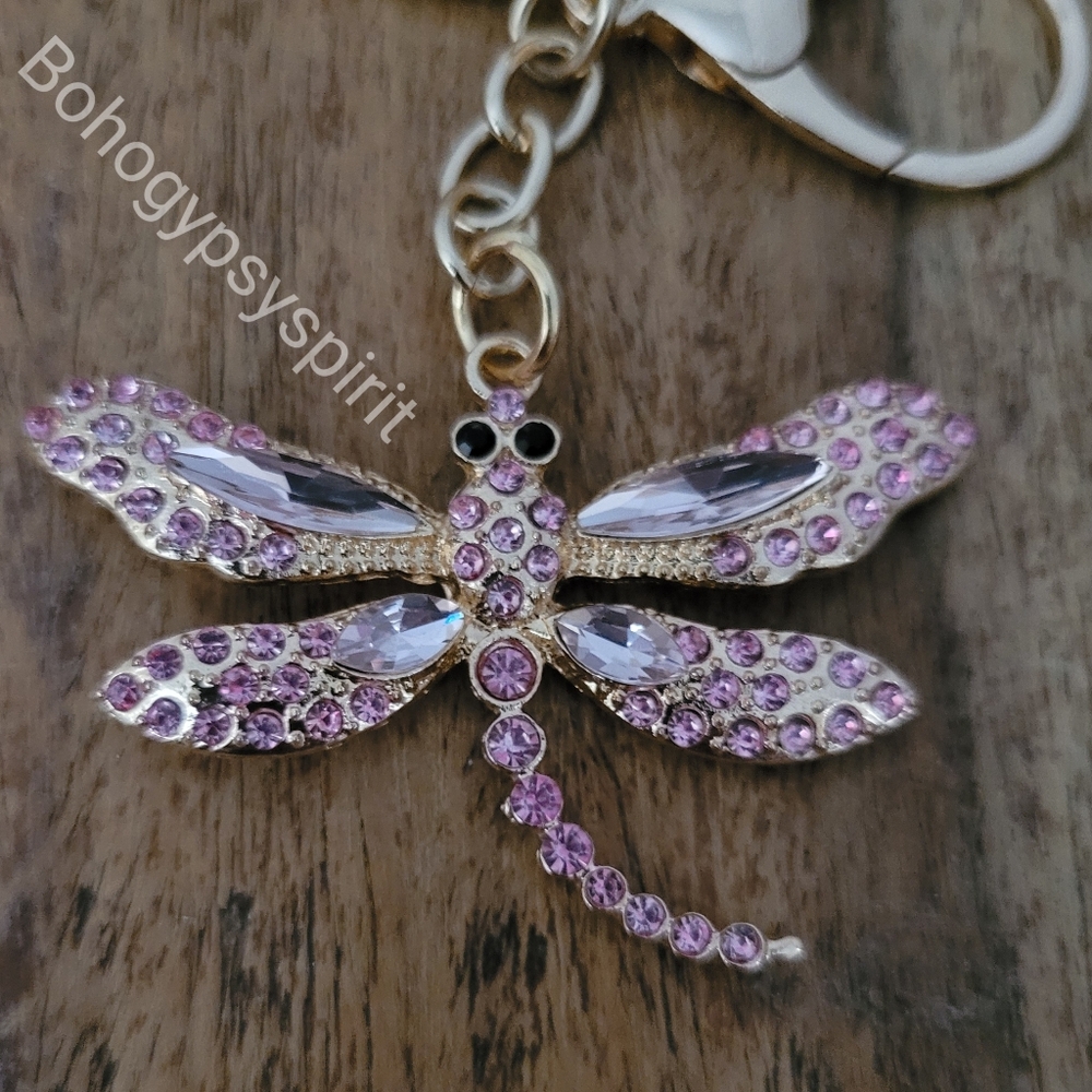 2/$20 Pink Dragonfly Crystal Rhinestone Keychain Bag Charm